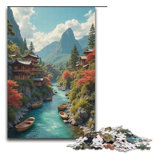Puzzle für Erwachsene Yuanren Village 1000-teiliges Holzpuzzle für Kinder ab 12 Jahren Lernspielzeug 1000 Teile (38 x 26 cm) von mowenbingpeng