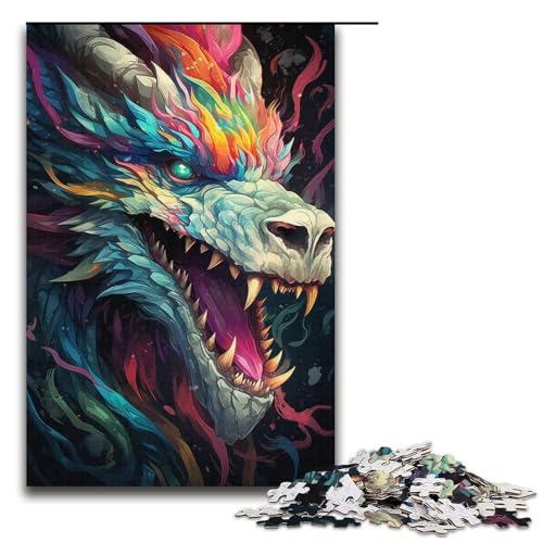 Puzzle für Erwachsene Zeichnen von Tierdrachen 1000-teiliges Holzpuzzle für Familienspiele 1000 Teile (38 x 26 cm) von mowenbingpeng