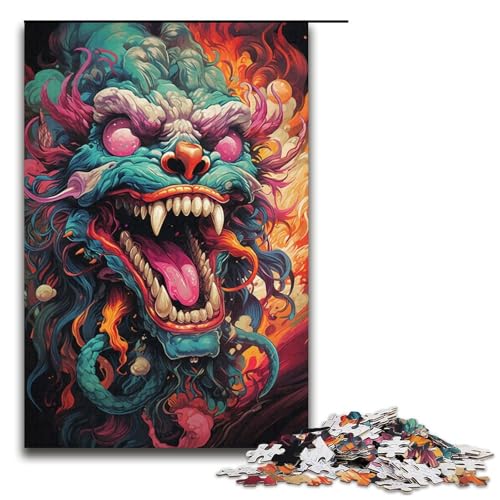 Puzzle für Erwachsene Zeichnung „Böses Monster“ 1000 Teile Holzpuzzle für Erwachsene und Kinder ab 12 Jahren Lernspielzeug 1000 Teile (38 x 26 cm) von mowenbingpeng