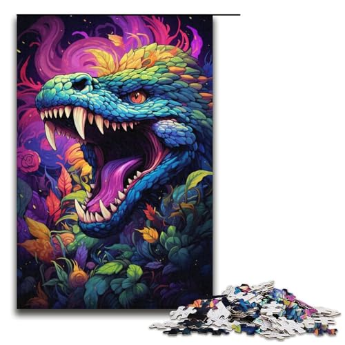 Puzzle für Erwachsene Zeichnung „Wütende Schlange“ 1000-teiliges Holzpuzzle für Kinder ab 12 Jahren Heimdekoration 1000 Teile (38 x 26 cm) von mowenbingpeng