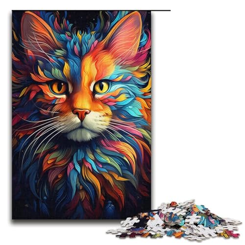 Puzzle für Erwachsene Zeichnung Tier Katze 1000 Teile Holzpuzzle für Kinder ab 12 Jahren Heimdekoration 1000 Teile (38 x 26 cm) von mowenbingpeng