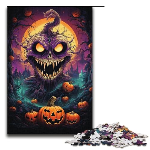 Puzzle für Erwachsene böses Kürbisgemälde 1000-teiliges Holzpuzzle für Erwachsene und Kinder ab 12 Jahren 1000 Teile (38 x 26 cm) von mowenbingpeng