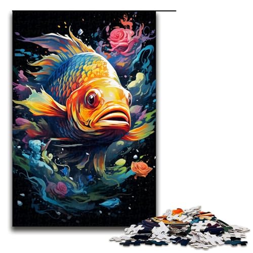 Puzzle für Erwachsene bunt Psychedelischer Goldfisch 1000 Teile Holzpuzzle für Kinder ab 12 Jahren anspruchsvolles Spiel 1000 Teile (75 x 50 cm) von mowenbingpeng