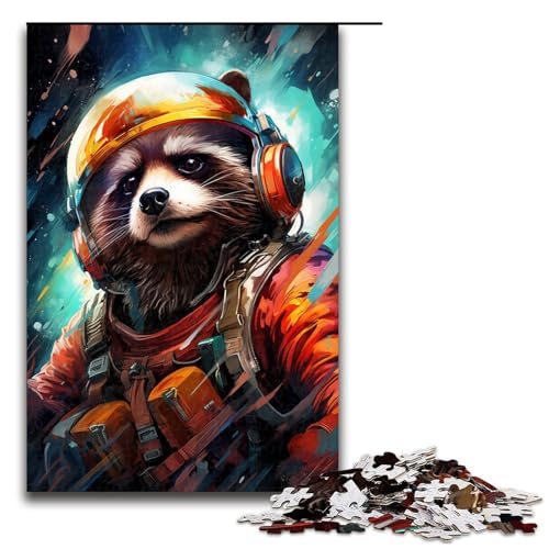 Puzzle für Erwachsene bunt Psychedelischer Weltraum-Waschbär 1000 Teile Holzpuzzle für Erwachsene und Kinder ab 12 Jahren Lernspielzeug 1000 Teile (75 x 50 cm) von mowenbingpeng