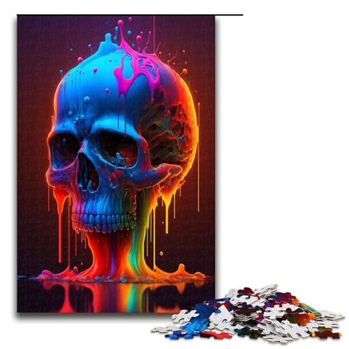 Puzzle für Erwachsene bunt bemalter Totenkopf 1000 Teile Holzpuzzle für Kinder ab 12 Jahren Lernspielzeug 1000 Teile (75 x 50 cm) von mowenbingpeng