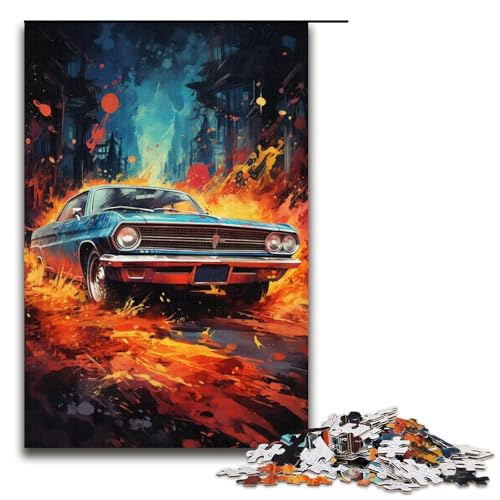 Puzzle für Erwachsene bunt psychedelische Neonautos 1000 Teile Holzpuzzle für Kinder ab 12 Jahren anspruchsvolles Spiel 1000 Teile (38 x 26 cm) von mowenbingpeng