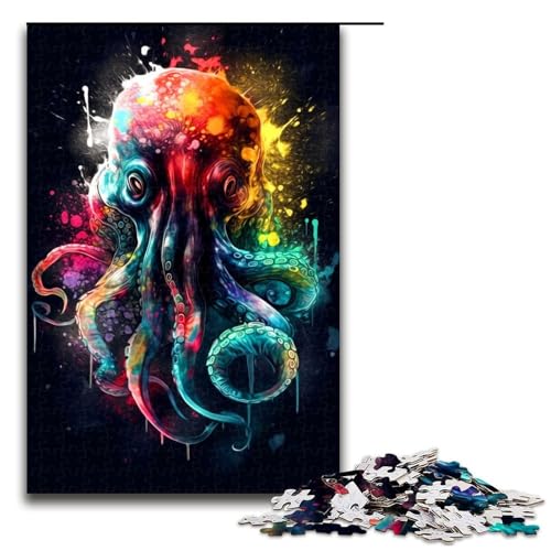 Puzzle für Erwachsene bunter Oktopus 1000 Teile Holzpuzzle für Kinder ab 12 Jahren Lernspielzeug 1000 Teile (75 x 50 cm) von mowenbingpeng