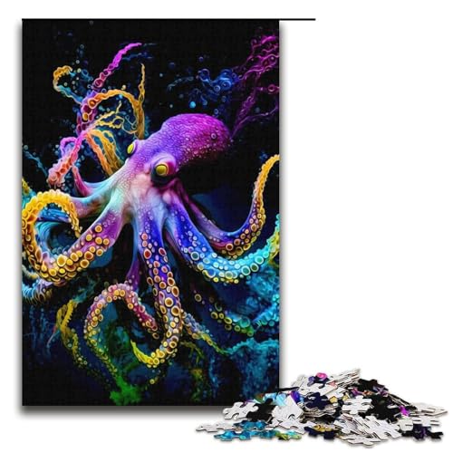 Puzzle für Erwachsene bunter Oktopus. 1000-teiliges Papierpuzzle für Kinder ab 12 Jahren Lernspielzeug 1000 Teile (38 x 26 cm) von mowenbingpeng