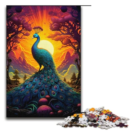 Puzzle für Erwachsene bunter Pfau 1000 Teile Holzpuzzle für Erwachsene und Kinder ab 12 Jahren Lernspielzeug 1000 Teile (38 x 26 cm) von mowenbingpeng