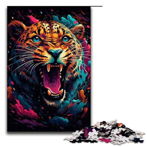 Puzzle für Erwachsene bunter Psychedelischer Leopard 1000 Teile Holzpuzzle für Kinder ab 12 Jahren Heimdekoration 1000 Teile (75 x 50 cm) von mowenbingpeng
