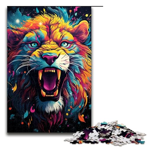 Puzzle für Erwachsene bunter Psychedelischer Löwe 1000 Teile Holzpuzzle für Kinder ab 12 Jahren Heimdekoration 1000 Teile (75 x 50 cm) von mowenbingpeng