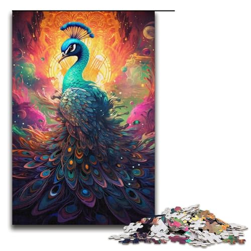 Puzzle für Erwachsene bunter Psychedelischer Pfau 1000 Teile Holzpuzzle für Kinder ab 12 Jahren Lernspielzeug 1000 Teile (38 x 26 cm) von mowenbingpeng