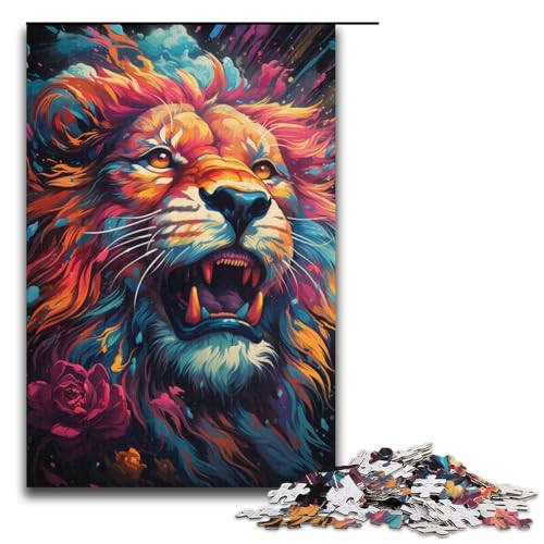 Puzzle für Erwachsene bunter Psychedelischer Schneelöwe 1000 Teile Holzpuzzle für Erwachsene und Kinder ab 12 Jahren 1000 Teile (38 x 26 cm) von mowenbingpeng
