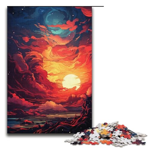 Puzzle für Erwachsene bunter Psychedelischer Sonnenuntergang 1000 Teile Holzpuzzle für Erwachsene und Kinder ab 12 Jahren Lernspielzeug 1000 Teile (38 x 26 cm) von mowenbingpeng