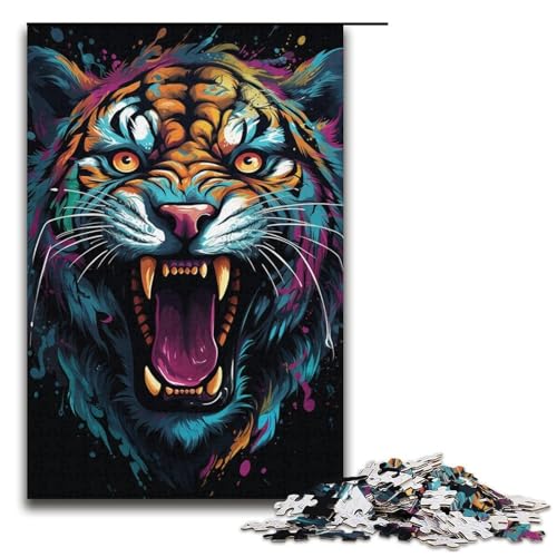 Puzzle für Erwachsene bunter Psychedelischer Tiger 1000 Teile Holzpuzzle für Kinder ab 12 Jahren Lernspielzeug 1000 Teile (38 x 26 cm) von mowenbingpeng