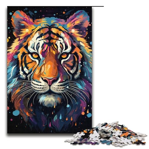 Puzzle für Erwachsene bunter Psychedelischer Tiger 1000 Teile Holzpuzzle für Kinder ab 12 Jahren Lernspielzeug 1000 Teile (38 x 26 cm) von mowenbingpeng