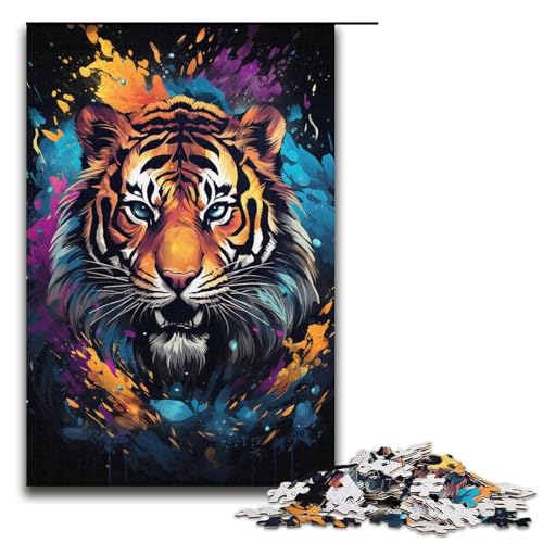 Puzzle für Erwachsene bunter Psychedelischer Tiger 1000 Teile Holzpuzzle für Kinder ab 12 Jahren Lernspielzeug 1000 Teile (38 x 26 cm) von mowenbingpeng