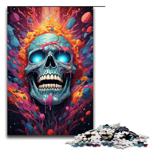 Puzzle für Erwachsene bunter Psychedelischer Totenkopf 1000 Teile Holzpuzzle für Erwachsene und Kinder ab 12 Jahren 1000 Teile (75 x 50 cm) von mowenbingpeng