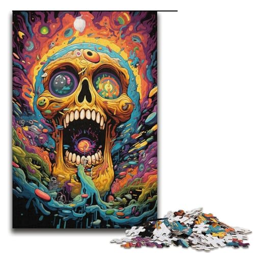Puzzle für Erwachsene bunter Psychedelischer Totenkopf 1000 Teile Holzpuzzle für Erwachsene und Kinder ab 12 Jahren Lernspielzeug 1000 Teile (38 x 26 cm) von mowenbingpeng