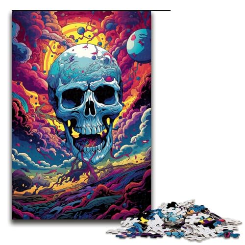 Puzzle für Erwachsene bunter Psychedelischer Totenkopf 1000 Teile Holzpuzzle für Erwachsene und Kinder ab 12 Jahren Lernspielzeug 1000 Teile (75 x 50 cm) von mowenbingpeng