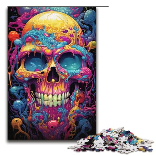 Puzzle für Erwachsene bunter Psychedelischer Totenkopf 1000 Teile Holzpuzzle für Kinder ab 12 Jahren Lernspielzeug 1000 Teile (38 x 26 cm) von mowenbingpeng