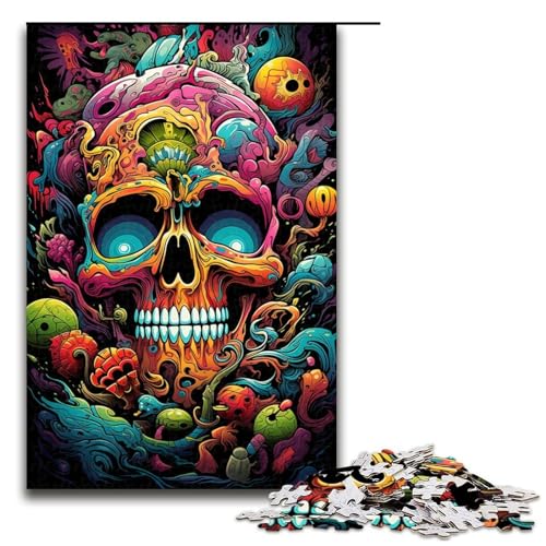 Puzzle für Erwachsene bunter Psychedelischer Totenkopf 1000 Teile Holzpuzzle für Kinder ab 12 Jahren Lernspielzeug 1000 Teile (75 x 50 cm) von mowenbingpeng