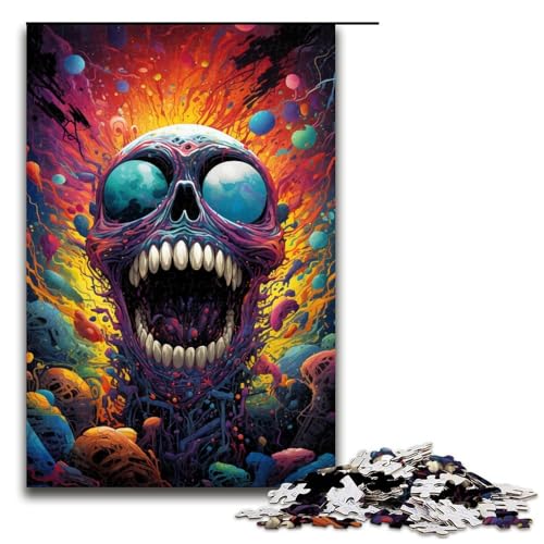 Puzzle für Erwachsene bunter Psychedelischer Totenkopf 1000-teiliges Holzpuzzle für Erwachsene und Kinder ab 12 Jahren 1000 Teile (75 x 50 cm) von mowenbingpeng