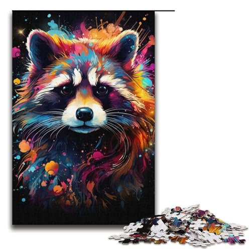 Puzzle für Erwachsene bunter Psychedelischer Waschbär 1000 Teile Holzpuzzle für Erwachsene und Kinder ab 12 Jahren Lernspielzeug 1000 Teile (38 x 26 cm) von mowenbingpeng