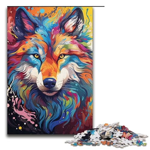Puzzle für Erwachsene bunter Psychedelischer Wolf 1000 Teile Holzpuzzle für Kinder ab 12 Jahren Lernspielzeug 1000 Teile (38 x 26 cm) von mowenbingpeng
