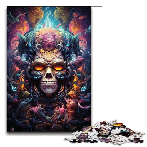 Puzzle für Erwachsene bunter Skelett-Krieger 1000-teiliges Holzpuzzle für Kinder ab 12 Jahren Lernspielzeug 1000 Teile (75 x 50 cm) von mowenbingpeng