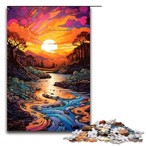 Puzzle für Erwachsene bunter Sonnenuntergangsfluss 1000 Teile Holzpuzzle für Kinder ab 12 Jahren Heimdekoration 1000 Teile (75 x 50 cm) von mowenbingpeng