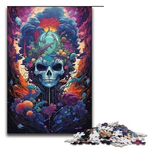 Puzzle für Erwachsene bunter Totenkopf 1000-teiliges Holzpuzzle für Erwachsene und Kinder ab 12 Jahren 1000 Teile (38 x 26 cm) von mowenbingpeng
