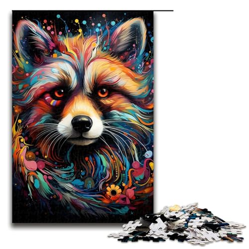 Puzzle für Erwachsene bunter Waschbär 1000 Teile Holzpuzzle für Erwachsene und Kinder ab 12 Jahren 1000 Teile (75 x 50 cm) von mowenbingpeng