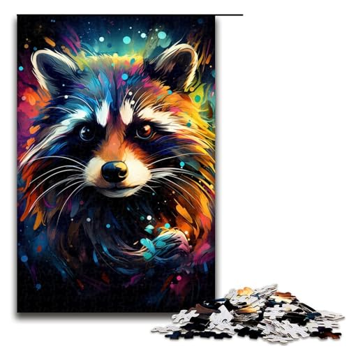 Puzzle für Erwachsene bunter Waschbär 1000 Teile Holzpuzzle für Erwachsene und Kinder ab 12 Jahren 1000 Teile (75 x 50 cm) von mowenbingpeng