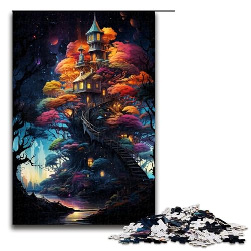 Puzzle für Erwachsene buntes Baumhaus 1000 Teile Holzpuzzle für Kinder ab 12 Jahren Heimdekoration 1000 Teile (75 x 50 cm) von mowenbingpeng