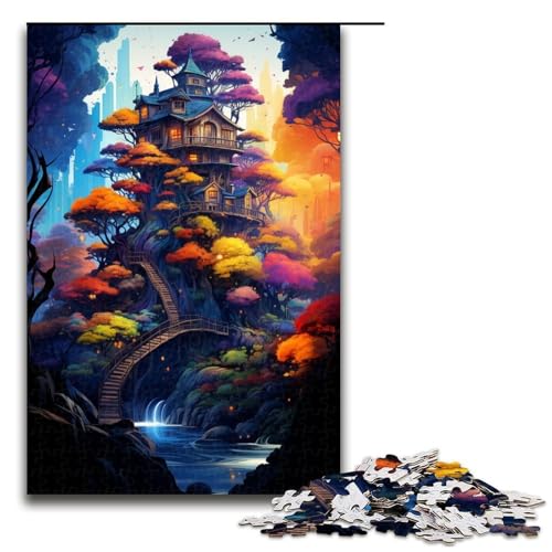 Puzzle für Erwachsene buntes Baumhaus 1000 Teile Holzpuzzle für Kinder ab 12 Jahren Heimdekoration 1000 Teile (75 x 50 cm) von mowenbingpeng