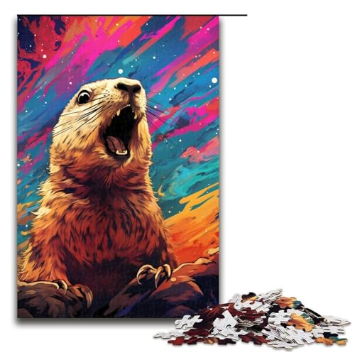 Puzzle für Erwachsene buntes Murmeltier 1000 Teile Holzpuzzle für Kinder ab 12 Jahren Lernspielzeug 1000 Teile (75 x 50 cm) von mowenbingpeng