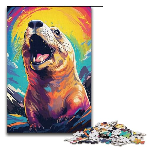 Puzzle für Erwachsene buntes Murmeltier 1000-teiliges Holzpuzzle für Erwachsene und Kinder ab 12 Jahren 1000 Teile (38 x 26 cm) von mowenbingpeng
