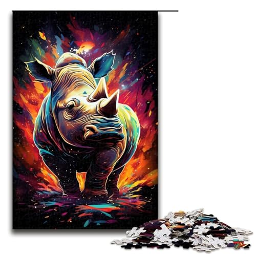 Puzzle für Erwachsene buntes Nashorn 1000 Teile Holzpuzzle für Kinder ab 12 Jahren anspruchsvolles Spiel 1000 Teile (75 x 50 cm) von mowenbingpeng