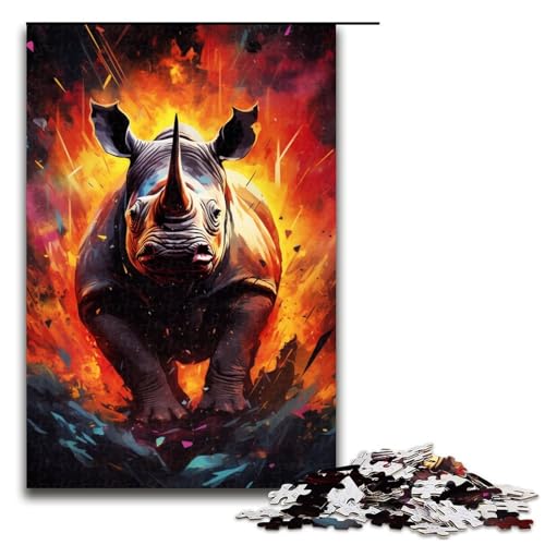 Puzzle für Erwachsene buntes Nashorn 1000-teiliges Holzpuzzle für Familienspiele 1000 Teile (75 x 50 cm) von mowenbingpeng