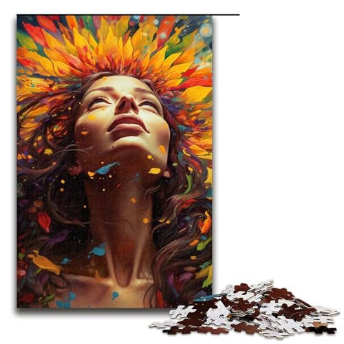 Puzzle für Erwachsene buntes Sonnenblumenmädchen 1000 Teile Holzpuzzle für Kinder ab 12 Jahren Lernspielzeug 1000 Teile (75 x 50 cm) von mowenbingpeng