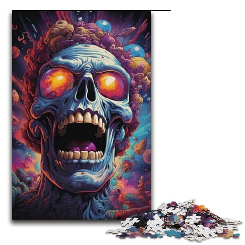 Puzzle für Erwachsene buntes Totenkopfmonster 1000-teiliges Holzpuzzle für Erwachsene und Kinder ab 12 Jahren 1000 Teile (38 x 26 cm) von mowenbingpeng