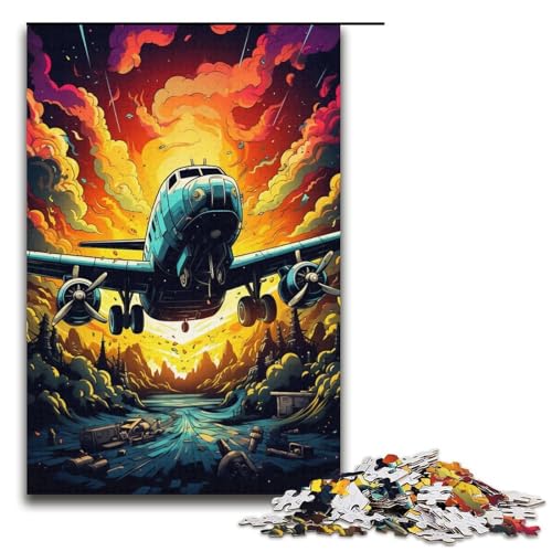 Puzzle für Erwachsene buntes psychedelisches Flugzeug 1000-teiliges Holzpuzzle für Familienspiele 1000 Teile (38 x 26 cm) von mowenbingpeng