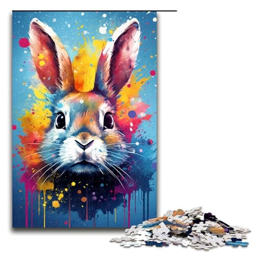 Puzzle für Erwachsene buntes psychedelisches Kaninchen 1000-teiliges Holzpuzzle für Kinder ab 12 Jahren Lernspielzeug 1000 Teile (75 x 50 cm) von mowenbingpeng