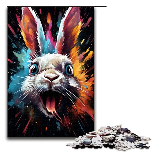 Puzzle für Erwachsene buntes psychedelisches Kaninchen 1000-teiliges Holzpuzzle für Kinder ab 12 Jahren Lernspielzeug 1000 Teile (75 x 50 cm) von mowenbingpeng