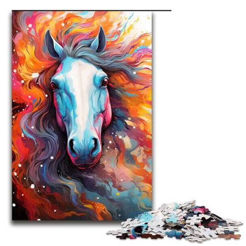 Puzzle für Erwachsene buntes psychedelisches Pferd 1000 Teile Holzpuzzle für Kinder ab 12 Jahren Heimdekoration 1000 Teile (75 x 50 cm) von mowenbingpeng