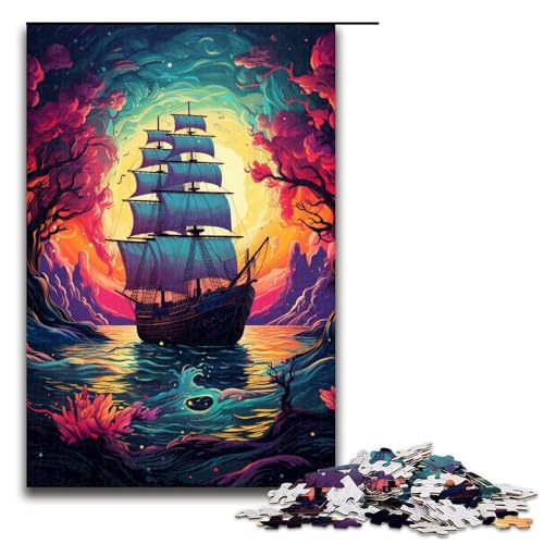 Puzzle für Erwachsene buntes psychedelisches Piratenschiff 1000 Teile tolles Geschenk geeignet für Teenager ab 14 Jahren 1000 Teile (75 x 50 cm) von mowenbingpeng