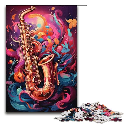 Puzzle für Erwachsene buntes psychedelisches Saxophon 1000 Teile Holzpuzzle für Kinder ab 12 Jahren Heimdekoration 1000 Teile (38 x 26 cm) von mowenbingpeng