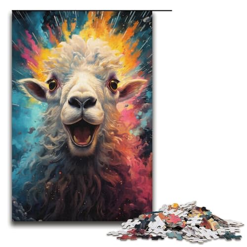 Puzzle für Erwachsene buntes psychedelisches Schaf 1000 Teile Holzpuzzle für Kinder ab 12 Jahren Lernspielzeug 1000 Teile (38 x 26 cm) von mowenbingpeng