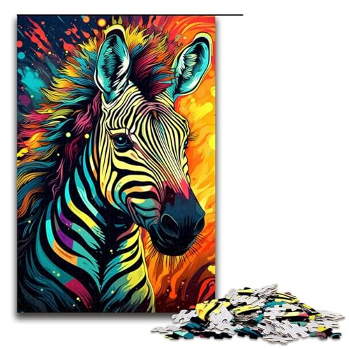 Puzzle für Erwachsene buntes psychedelisches Zebra 1000-teiliges Holzpuzzle für Familienspiele 1000 Teile (75 x 50 cm) von mowenbingpeng